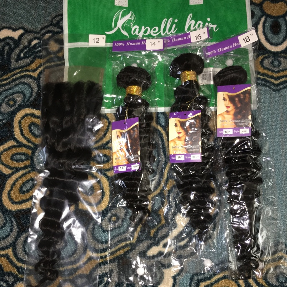 Kapelli Brazilian Deep Wave Bundles With Closure